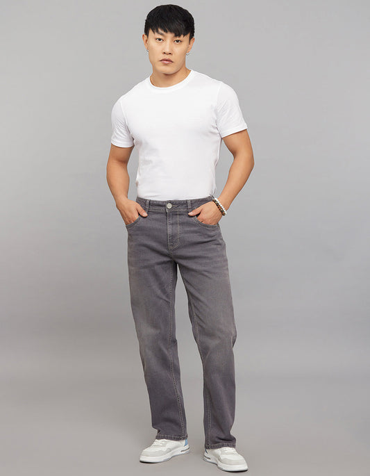 Grey 5 Pocket Midrise, Comfort And Straight Crop Length Stretch Jeans