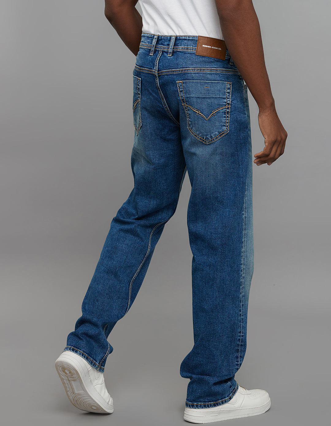 Medium Blue 5 Pocket Midrise, Comfort And Straight Fit Stretch Jeans