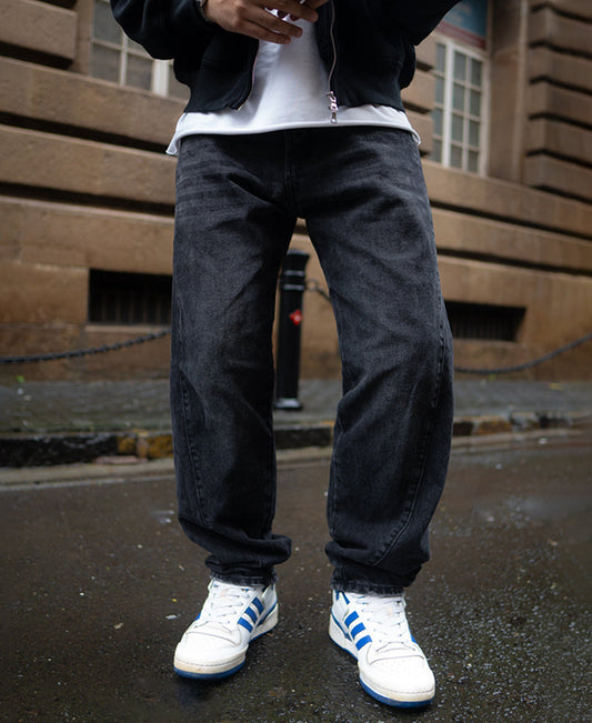 Black Carbon Wash Baggy Fit Denim Jeans