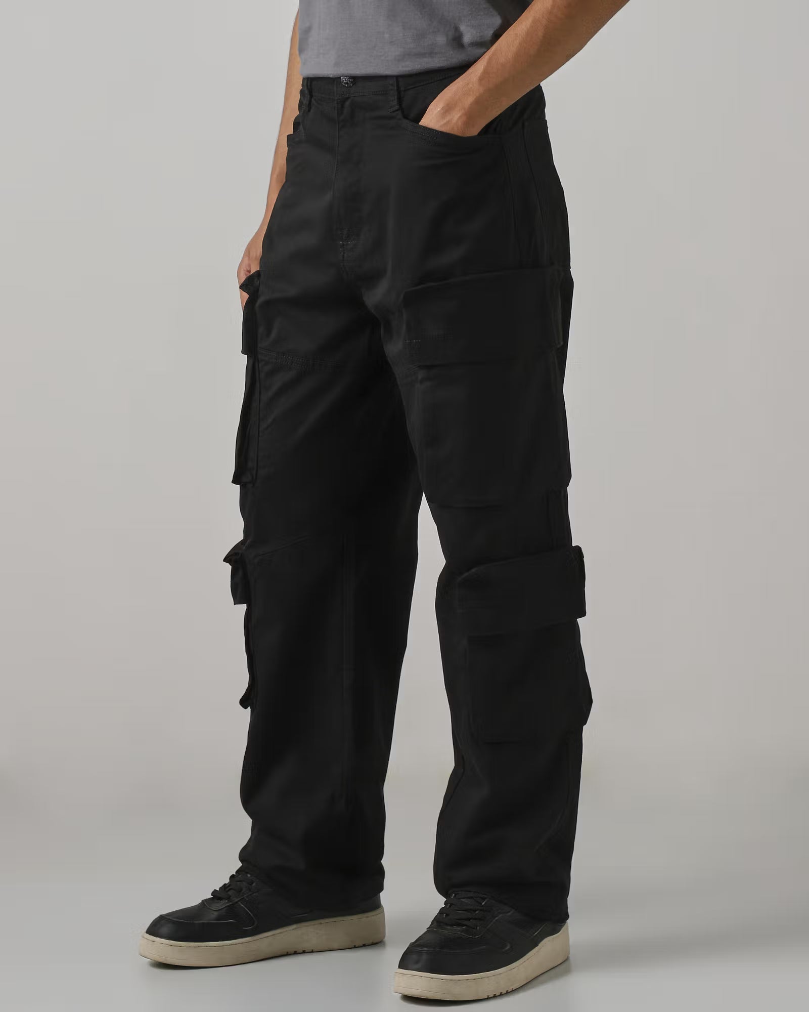 Black Ultra Loose Fit Cotton Cargos